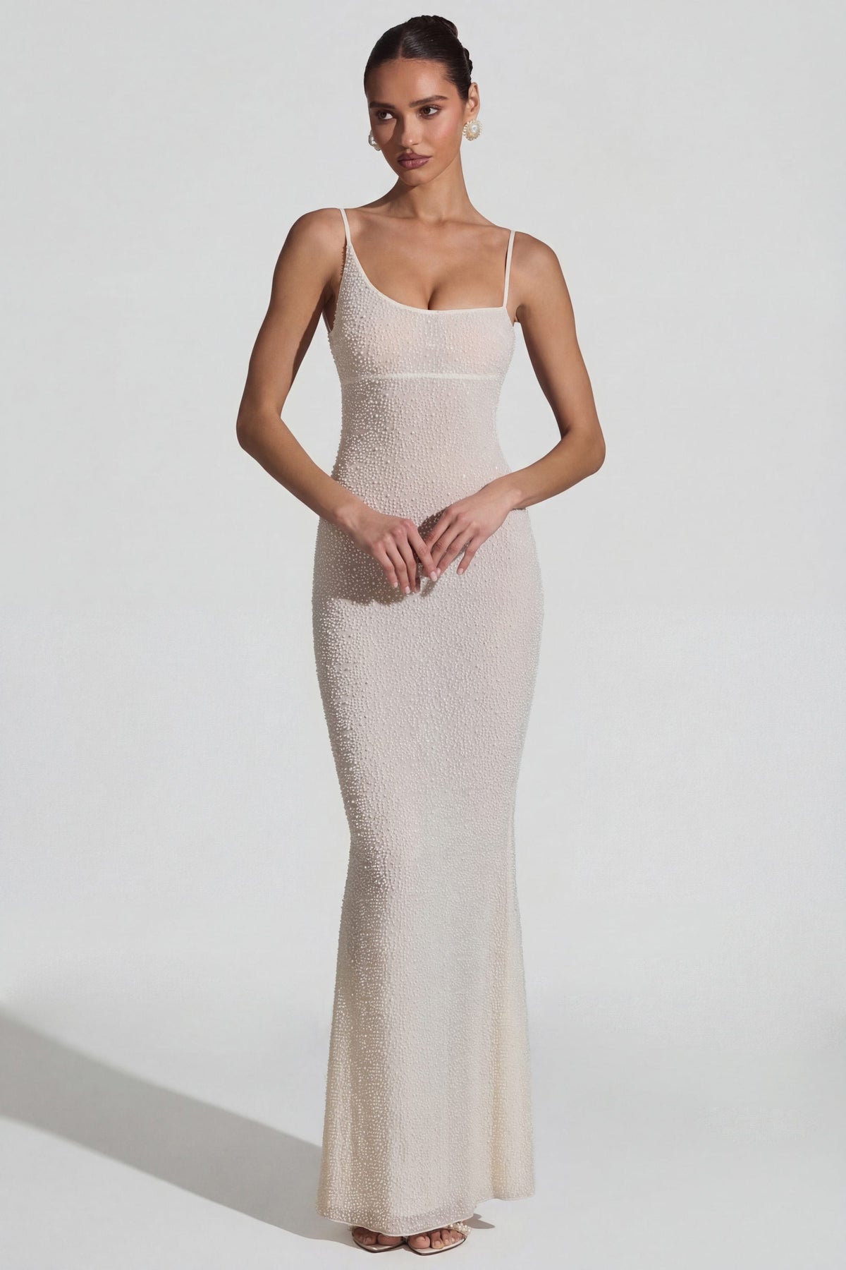 Chic Embellished Backless Maxi Dress in White