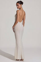 Chic Embellished Backless Maxi Dress in White