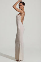 Chic Embellished Backless Maxi Dress in White