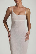 Chic Embellished Backless Maxi Dress in White