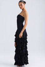 Chic Ruffle-Trim Strapless Gown in Black