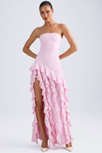 Chic Ruffle-Trim Strapless Gown in Candyfloss Pink