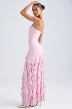 Chic Ruffle-Trim Strapless Gown in Candyfloss Pink