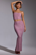 Chic Embellished Mid Rise Maxi Skirt in Light Pink