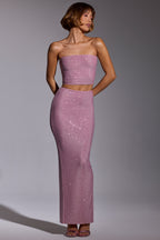 Chic Embellished Mid Rise Maxi Skirt in Light Pink