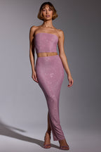 Chic Embellished Mid Rise Maxi Skirt in Light Pink