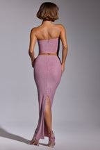 Chic Embellished Mid Rise Maxi Skirt in Light Pink