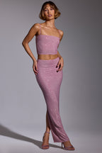 Chic Embellished Mid Rise Maxi Skirt in Light Pink