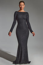 Chic Embellished Open-Back Gown in Black