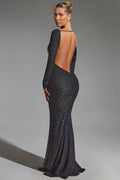 Chic Embellished Open-Back Gown in Black