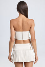 Chic Belted Pleated Low-Rise Micro Mini Skirt in Ecru