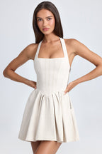 Chic Halterneck Corset Micro Mini Dress in Ecru