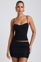 Chic Modal Ruched Layered Tank Top in Black