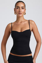 Chic Modal Ruched Layered Tank Top in Black