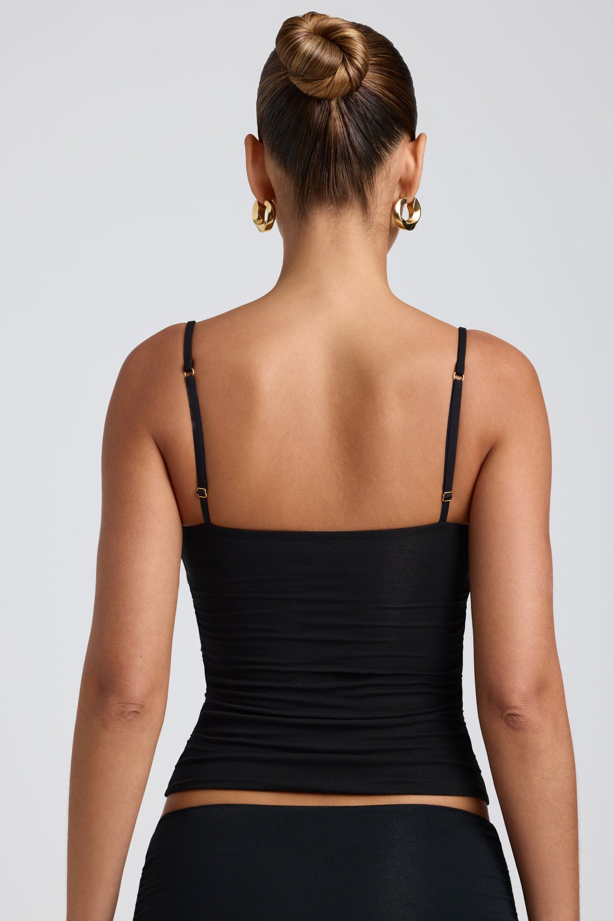 Chic Modal Ruched Layered Tank Top in Black