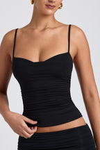 Chic Modal Ruched Layered Tank Top in Black