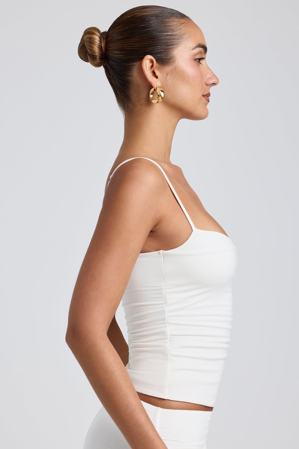 Chic Modal Ruched Layered Tank Top in White