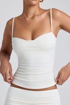 Chic Modal Ruched Layered Tank Top in White