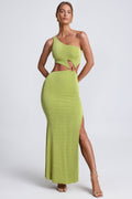 Chic Hardware Detail One-Shoulder Maxi Dress in Olive