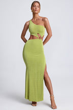 Chic Hardware Detail One-Shoulder Maxi Dress in Olive