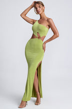 Chic Hardware Detail One-Shoulder Maxi Dress in Olive