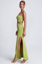 Chic Hardware Detail One-Shoulder Maxi Dress in Olive