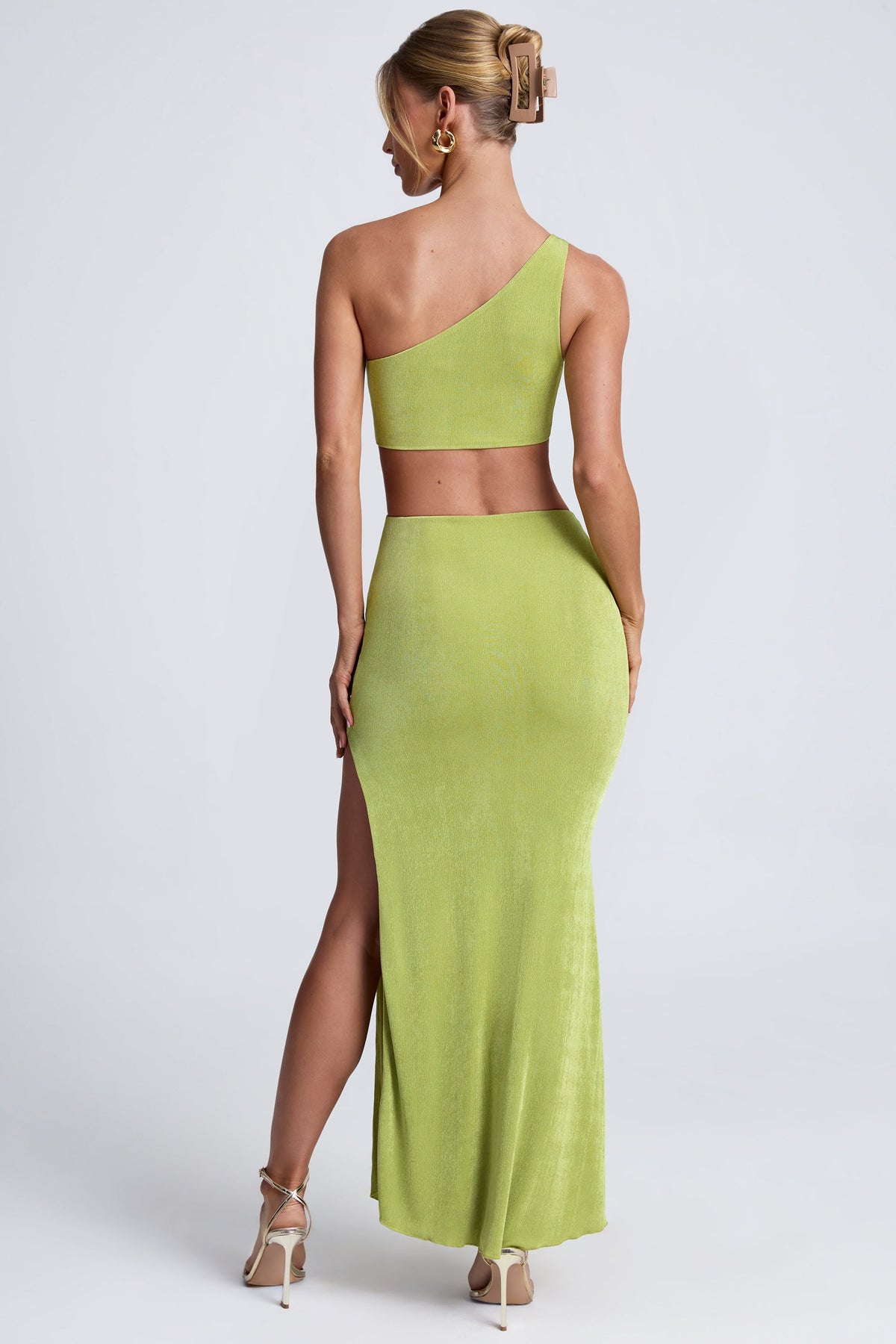 Chic Hardware Detail One-Shoulder Maxi Dress in Olive