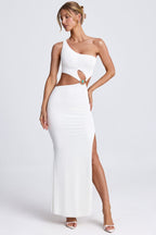Chic Hardware Detail One-Shoulder Maxi Dress in Coconut