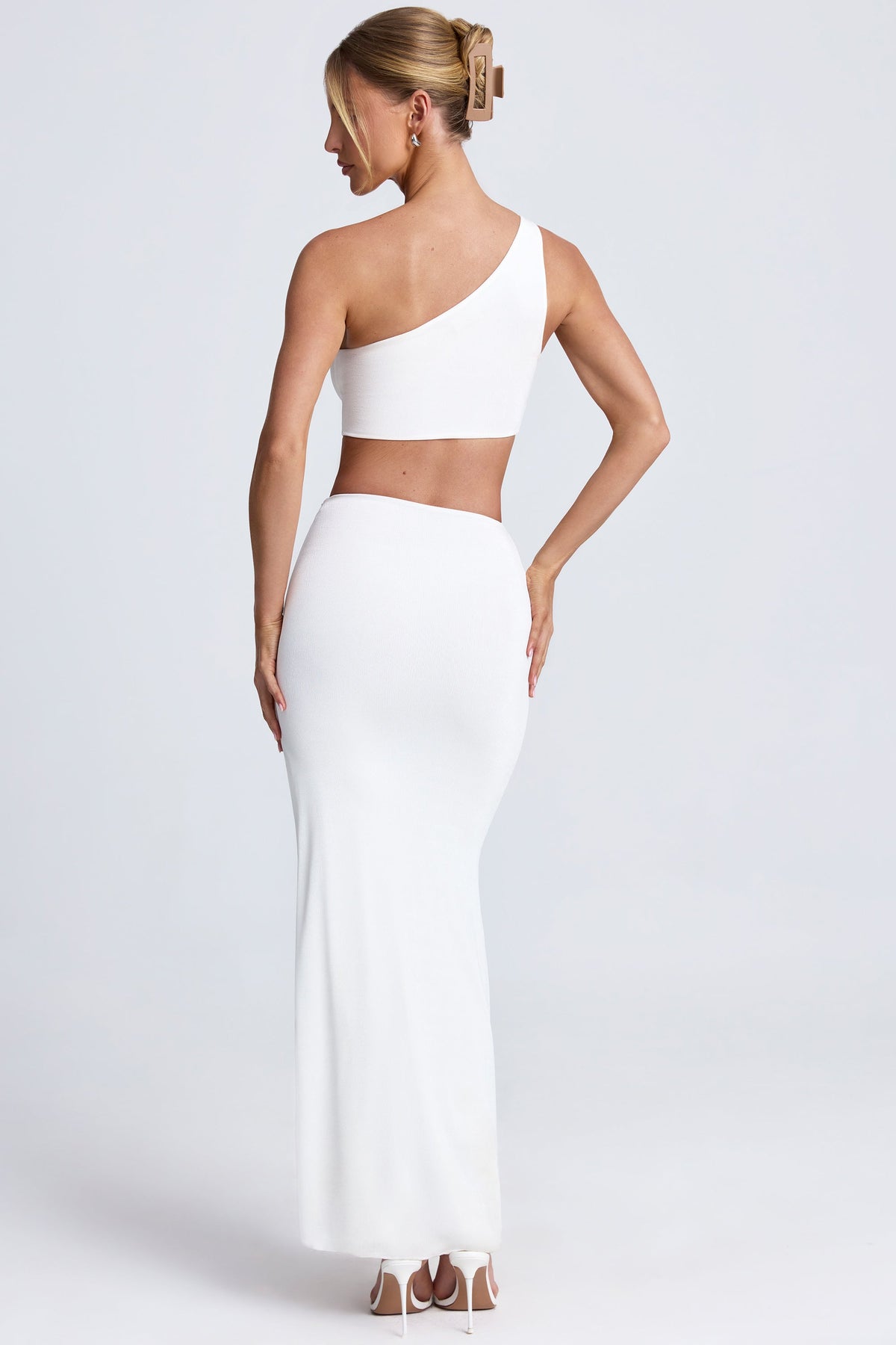 Chic Hardware Detail One-Shoulder Maxi Dress in Coconut