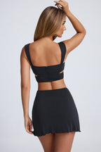 Chic Ruched A-Line Mini Skirt in Black