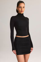 Chic Modal Ruched Mid-Rise Mini Skirt in Black