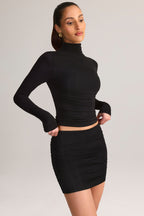 Chic Modal Ruched Mid-Rise Mini Skirt in Black
