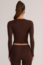 Chic Modal Ruched Long-Sleeve Top in Chocolate Brown