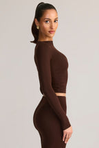 Chic Modal Ruched Long-Sleeve Top in Chocolate Brown