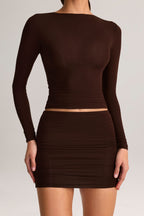 Chic Modal Ruched Long-Sleeve Top in Chocolate Brown