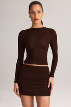 Chic Modal Ruched Long-Sleeve Top in Chocolate Brown
