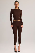 Chic Modal Ruched Long-Sleeve Top in Chocolate Brown