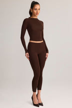 Chic Modal Ruched Long-Sleeve Top in Chocolate Brown