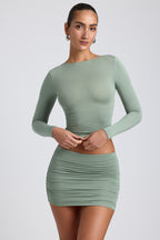 Chic Modal Ruched Mid-Rise Mini Skirt in Sage Green