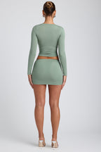 Chic Modal Ruched Mid-Rise Mini Skirt in Sage Green