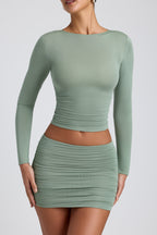 Chic Modal Ruched Mid-Rise Mini Skirt in Sage Green