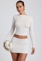 Chic Modal Ruched Long-Sleeve Top in White