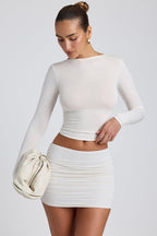 Chic Modal Ruched Long-Sleeve Top in White