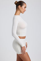 Chic Modal Ruched Long-Sleeve Top in White