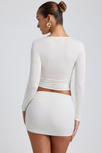 Chic Modal Ruched Long-Sleeve Top in White
