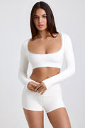 Chic Ribbed Modal Lace-Trim Crop Top in White