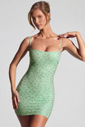 Chic Embellished Bodycon Mini Dress in Matcha