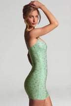 Chic Embellished Bodycon Mini Dress in Matcha
