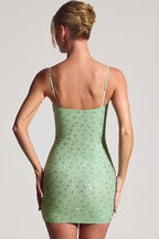 Chic Embellished Bodycon Mini Dress in Matcha