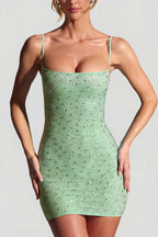 Chic Embellished Bodycon Mini Dress in Matcha